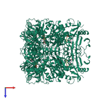 Homo hexameric assembly 1 of PDB entry 1iyd coloured by chemically distinct molecules, top view.