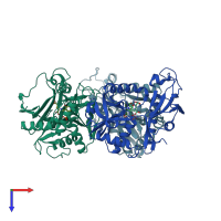 PDB entry 1iye coloured by chain, top view.