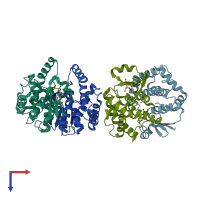 PDB entry 1iyh coloured by chain, top view.