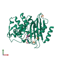 PDB entry 1iyp coloured by chain, front view.