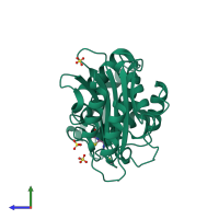 PDB entry 1iyp coloured by chain, side view.