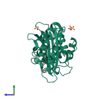Monomeric assembly 1 of PDB entry 1iyq coloured by chemically distinct molecules, side view.