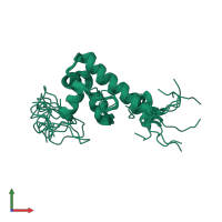 PDB entry 1iyr coloured by chain, ensemble of 10 models, front view.