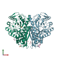 PDB entry 1iyx coloured by chain, front view.
