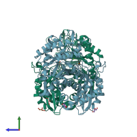 PDB entry 1iyx coloured by chain, side view.