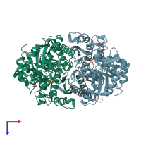 PDB entry 1iyx coloured by chain, top view.