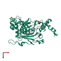 PDB entry 1iz3 coloured by chain, top view.