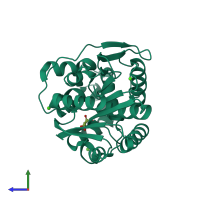 PDB entry 1iz8 coloured by chain, side view.
