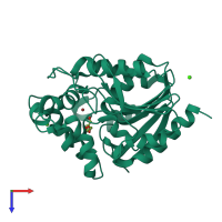PDB entry 1iz8 coloured by chain, top view.