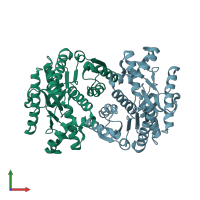 PDB entry 1iz9 coloured by chain, front view.