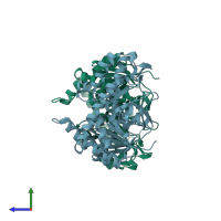 PDB entry 1iz9 coloured by chain, side view.