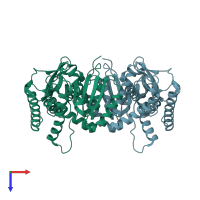 PDB entry 1iz9 coloured by chain, top view.