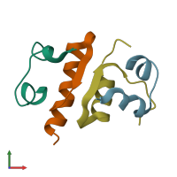 PDB entry 1iza coloured by chain, front view.