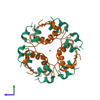 Hetero dodecameric assembly 4 of PDB entry 1izb coloured by chemically distinct molecules, side view.
