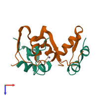 Hetero hexameric assembly 6 of PDB entry 1izb coloured by chemically distinct molecules, top view.