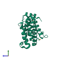 PDB entry 1izm coloured by chain, side view.