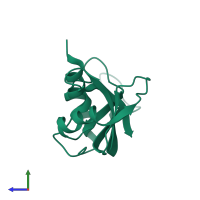 PDB entry 1izp coloured by chain, side view.