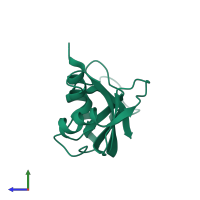 PDB entry 1izq coloured by chain, side view.