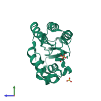 PDB entry 1j00 coloured by chain, side view.