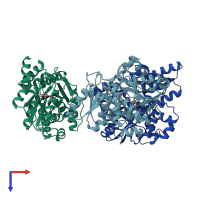 PDB entry 1j0a coloured by chain, top view.