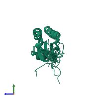 PDB entry 1j0f coloured by chain, ensemble of 20 models, side view.