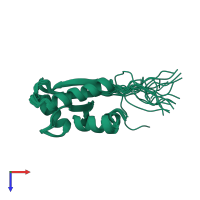 PDB entry 1j0f coloured by chain, ensemble of 20 models, top view.