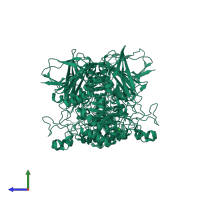 Homo dimeric assembly 1 of PDB entry 1j0h coloured by chemically distinct molecules, side view.