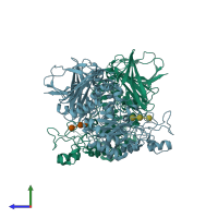PDB entry 1j0i coloured by chain, side view.