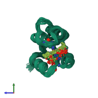 PDB entry 1j0q coloured by chain, ensemble of 35 models, side view.