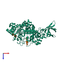 Monomeric assembly 1 of PDB entry 1j10 coloured by chemically distinct molecules, top view.