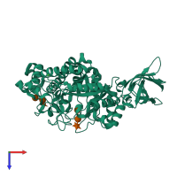 Monomeric assembly 2 of PDB entry 1j10 coloured by chemically distinct molecules, top view.