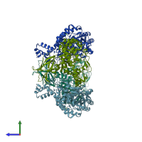 PDB entry 1j11 coloured by chain, side view.