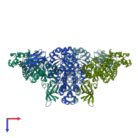 PDB entry 1j11 coloured by chain, top view.