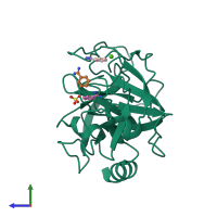 PDB entry 1j15 coloured by chain, side view.
