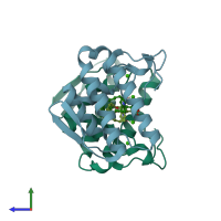 PDB entry 1j1a coloured by chain, side view.