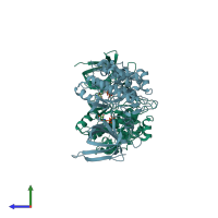 PDB entry 1j1b coloured by chain, side view.
