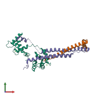 Hetero trimeric assembly 1 of PDB entry 1j1d coloured by chemically distinct molecules, front view.