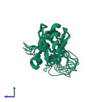 PDB entry 1j1h coloured by chain, ensemble of 11 models, side view.