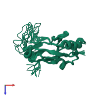 PDB entry 1j1h coloured by chain, ensemble of 11 models, top view.