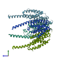 PDB entry 1j1j coloured by chain, side view.