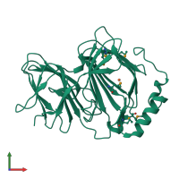 PDB entry 1j1l coloured by chain, front view.