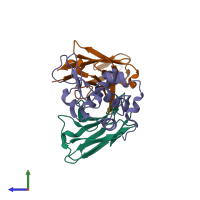 PDB entry 1j1o coloured by chain, side view.