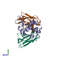 PDB entry 1j1p coloured by chain, side view.