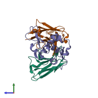 PDB entry 1j1x coloured by chain, side view.