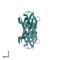 PDB entry 1j1y coloured by chain, side view.