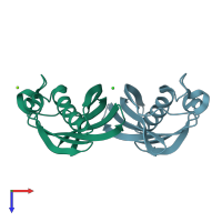 PDB entry 1j1y coloured by chain, top view.