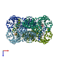 PDB entry 1j1z coloured by chain, top view.