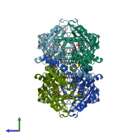 PDB entry 1j20 coloured by chain, side view.