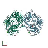 PDB entry 1j2e coloured by chain, front view.