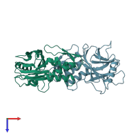 PDB entry 1j2f coloured by chain, top view.